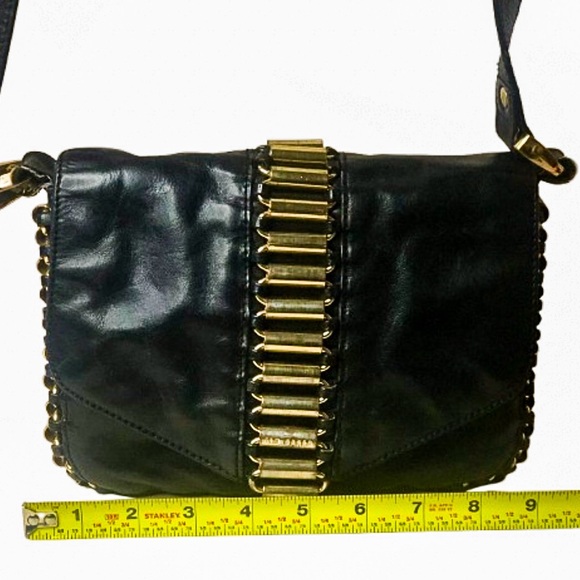 TED BAKER Black Lambskin and Brass Accent Throughout Bag & Strap Crossbody Bag - Picture 14 of 17